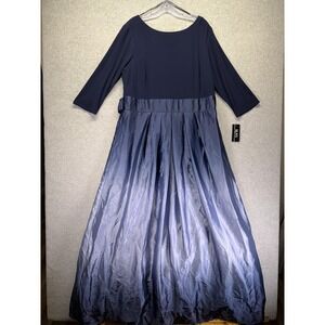 SLNY Dress Womens 18 Blue Satin Ball Gown 3/4 Sleeve Fit Flare Formal Evening